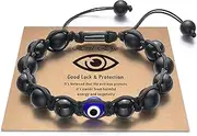 Glemay Evil Eye Bracelet for Men Natural Stone（8mm） Adjustable Bracelet Protection Good Luck Amulet for Boy