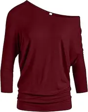 [Simlu] Dolman 3/4 Sleeve Off The Shoulder Drape Top with Banded Waist - Made in USA