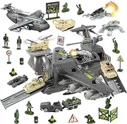Hadooqn Military Airplane Toys for Boys,Army Toys for Boys Age 4-7,Military Toys with 8 Vehicles,Army Men,Helicopter Toys for Kids Boys Girls Birthday Gifts
