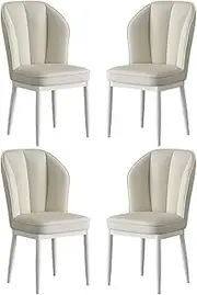 Mid Century Dining Chair Set of 4, Modern Faux Leather Kitchen Upholstered Dining Chair High Back Rest, Armless Chair with White Carbon Steel Chair Legs 01