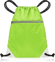 Drawstring Gym Bag | Waterproof Rucksack with Outside, Inside Zip Pockets, Reflective Strings - Backpack for Sport, PE, Swim, Beach, Yoga, Travel