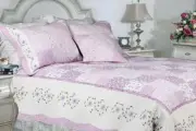 COUNTRY SHABBY CHIC PURPLE LILAC LAVENDER WHITE BLUE GREEN LEAF SOFT QUILT SET