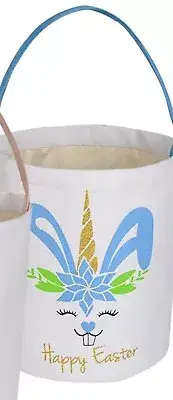 Easter Basket for Kids Easter Bunny Bag Decorations Unicorn Blue Canvas