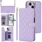 For Iphone 15 Crossbody Multifunction Rhombic Leather Phone Case