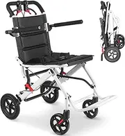 Mckaka Portable Wheelchair, Lightweight Foldable with Travel Bag, Aluminium Alloy, Black, 6.8kg, 220kg, Swivel Wheels, Manual Propulsion