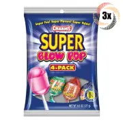 3x Bags Charms Assorted Flavors Super Blow Pops Lollipop Candy | 4 Pops Per Bag