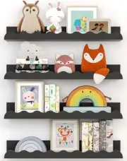 Kids' Bookshelf Set of 4 - Floating Nursery Book Shelves, 15.7 Inches Black