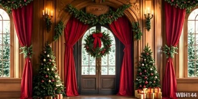 20'x10'Computer-painted Xmas Trees Gifts Window Wide Backdrop Background WBH144