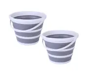 2x 10L Foldable Collapsible Bucket Silicone Hiking/Camping/Fishing - Grey/White