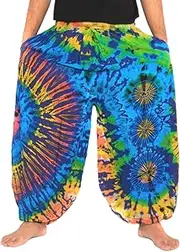 [Jing Shop] Men's Women's Tie Dye Harem Balloon Pants – Wide Leg, Loose Fit, Elastic & Drawstring Waist, Lounge Wear