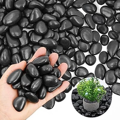 20Ib Black River Rock- Decorative Pebbles for Plants - 20LB high polished black