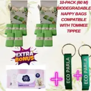80 Baby Wipes + 10 Pack Eco Parla Nappy/Diaper Refill Bin Bags for Tommee Tippee