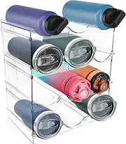 Water Bottle Holder Stackable Storage, 4Pack Home Storage for Kitchen Pantry Fridge Organiser, Wine and Drink Water Bottle Rack Set Can Holder 12 Bottles