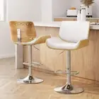 2x Artiss Bar Stools White Leather Swivel Adjustable Bentwood Kitchen Chairs