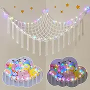 [Unicorn Castle] Stuffed Animal Net Hammock Toy Storage Organizer, Stuffed Animal Storage Toy Holder Boho Wall Hanging Décor for Nursery Kids Play Room Bedroom, White