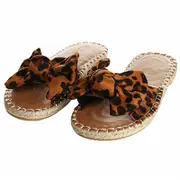 Catzon Women Flat Slippers Open Toe Bowknot Espadrilles Sandals-Leopard