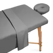 3pc Flannel Massage Table Sheet Set - Facial Bed Covers - Gray