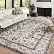 Extra Large Rug Pink Grey Soft Allover Boho Carpet Corridor Runner 240x340