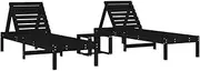 Camping Sunloungers Reclining Patio ChairsSun Loungers 2 pcs with Table Black Solid Wood Pine