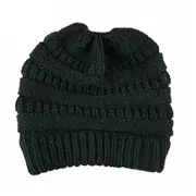Winter Beanie Hair Ponytail Cap Comfy Stretch Knitted Hat Pony Tail Womens