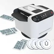 Automatic Card Shuffler & Dealer Machine - 360° Rotating Card Dealer with 4 Wireless Dealer Buttons, Rechargeable Card Dealing & Shuffing Machine for UNO, Blackjack, Texas Hold'em White