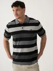 Cougars Polo Black White Grey Stone Stripe