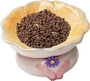 Ceramic Elevated Cat Bowls - Raised Cat Food Bowl Slanted Cat Dish,Raised Cat Food Bowl, Elevated Feeding Bowl with Flower Design, 15° Tilted Anti Vomiting Protect Cat's Spine