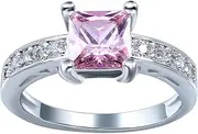 [Bigood] Square Cut Pink Crystal CZ Solitaire Rings in Plated 925 Sterling Silver