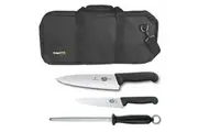 4pc Chef Starter Knife Set Black Bag & Victorinox 15cm Cook & 20cm Knives & Steel