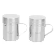2pcs Stainless Steel Dredge Shaker with Lid Handle Salt Sugar Shakers Seasoning Pepper Shaker for Cooking Baking