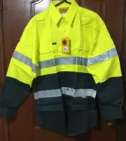 Bisley Hi Vis Work Shirt Long Sleeve Size Small, Y/Green Reflective tape