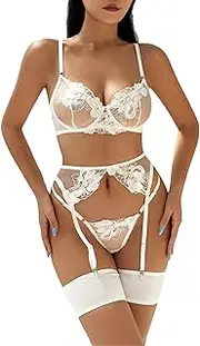 [Generic] Womens Nighties Set Sexy Lace Mesh V Neck Embroidery with Steel Ring Gathering Corset Underwear Mommy and Maternity Outfits