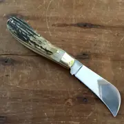 Joseph Rodgers 64StSat - 60mm Satin Stainless Steel Curved Pruning Knife (Stag Horn Scales Handle)