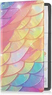 [Caihoyu] Premium Leather Auto Registration Insurance & ID Card Holder Men Women Document Wallet for Cards, Essential Document Driver License Rainbow Scales Glittering