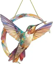 Stained Glass Suncatchers for Window, 2D Acrylic Flying Hummingbird Sun Catcher, Outfanys Spirit Bird Pendant Rainbow Maker, Colorful Hanging Hummingbird Ornament, for Patio Yard Garden Decor