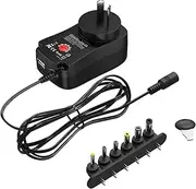 Universal Power Supply Adapter, 30W Universal DC Switching Power Supply with 6 Selectable Adapter Tips & Micro USB Plug, for 3V 4.5V 5V 6V 9V 12V Household Electronics and LED Strip - 3000mA Max