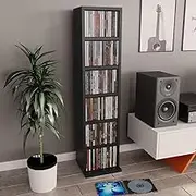CD Cabinet Black 21x20x88 cm Engineered Wood,Media Storage Cabinets & Racks 7.72KG-800352