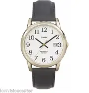 Timex Indiglo Watch with Date Gold with Leather Band Black Numbers White Face