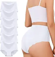 [TDONE] Seamless Knickers for Women, Breathable High Waisted Seamless Underwear Comfortable No Vpl Show Panties Soft Moisture Wicking Wavy Edges Knickers Full Coverage Briefs Multipack(6 Pack), White*6