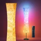 LED Floor Lamp - RGB Standing Lamp with Music Sync & White Fabric Shade, Smar...