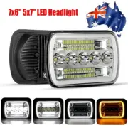2PCS 7x6" 5x7" LED Headlight Chrome DRL Angel Eyes For GMC FORD Pickup Truck Van
