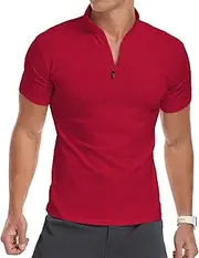 [YTD] Men's Long/Short Sleeve Polo Shirts Quarter-Zip Casual Slim Fit Mock Neck Basic Designed Cotton Shirts