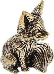 Garneck Fox Ornament Decoration Vintage Ornaments Animal Vintage Home Decor Brass Fox Brass Desktop Ornament Fox Figurines Decor Small Fox Decor Desk Accessories Brass Statue Copper Golden