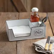 Primative Farm to Table Napkin Caddy - Salt Pepper Condiment Utensils Holder