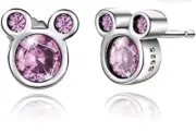 925 Sterling Silver Gemstone Birthstone Mickey Mouse Stud Earrings Baby Pink