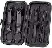 Nail Clippers Set Black Nail Clippers Set Full Set of Men's Nail Clippers Set Box Acne Needles Nail Groove Special Pedicure Knife Tools for Home Use Nail Clippers Portable Set(Black,8PCS)