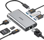 USB C Hub HDMI 4K, KUKIY 8-in-1 USB-C Hub with 1Gbps Ethernet, 100W Power Delivery, SD/TF Card Slots, 3X USB 3.0 5Gbps Data Ports, for M1 MacBook Pro, MacBook Air