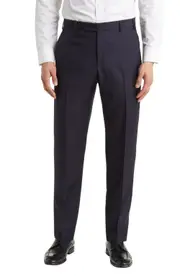 Zanella Devon Flat Front Super 120s Wool Dress Pants in Blue at Nordstrom, Size 30