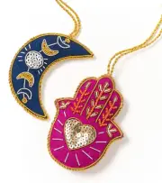 Boho Embroidered Christmas Ornaments: Moon & Hamsa Set NEW!