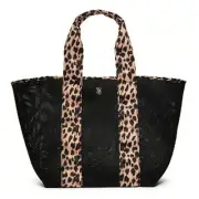 VS Victoria's Secret Leopard Mesh Tote Top Zip Closure Bag Black NEW